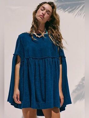 Free People free-est terrycloth poncho in poseidon blue